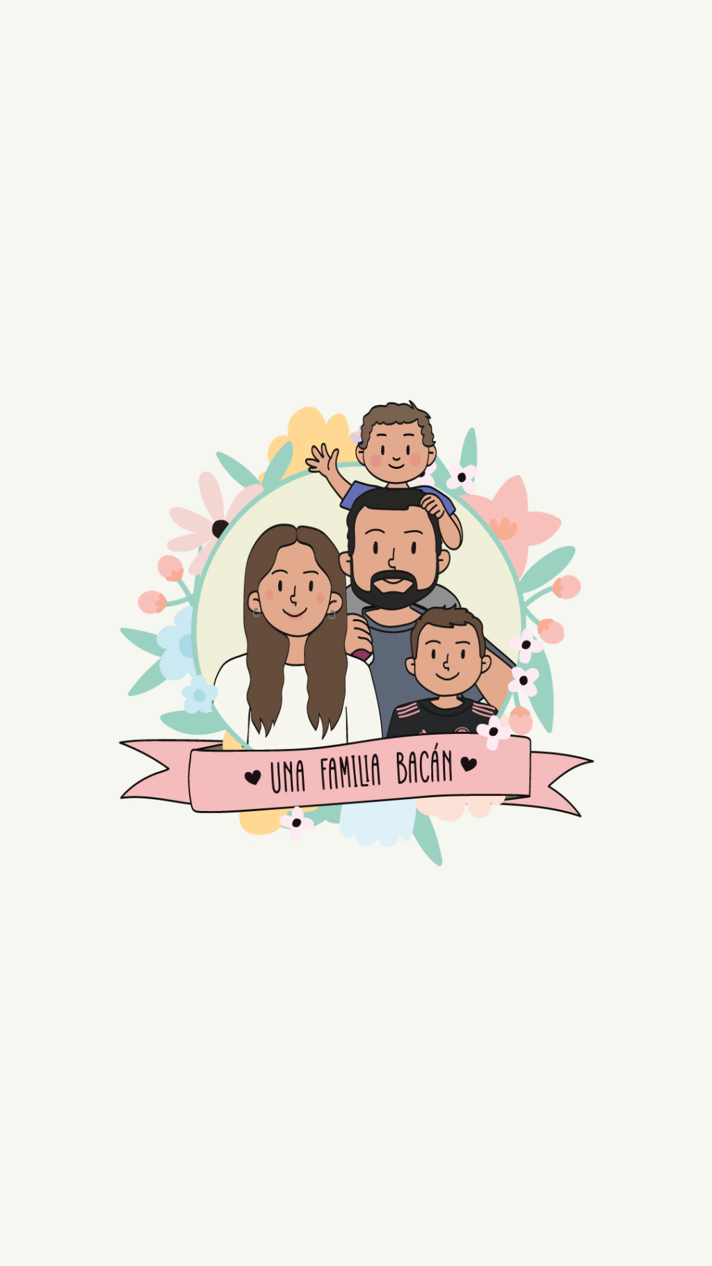 Ilustración de una familia bacán con sus dos hijos
